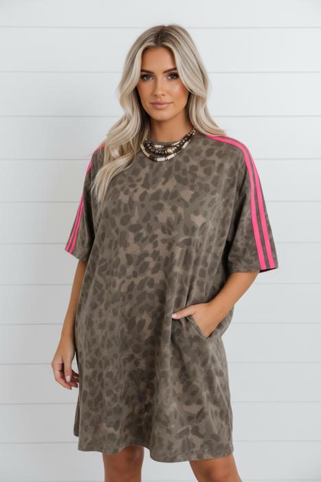 Casually Cool Stripe Leopard Shirt Dress