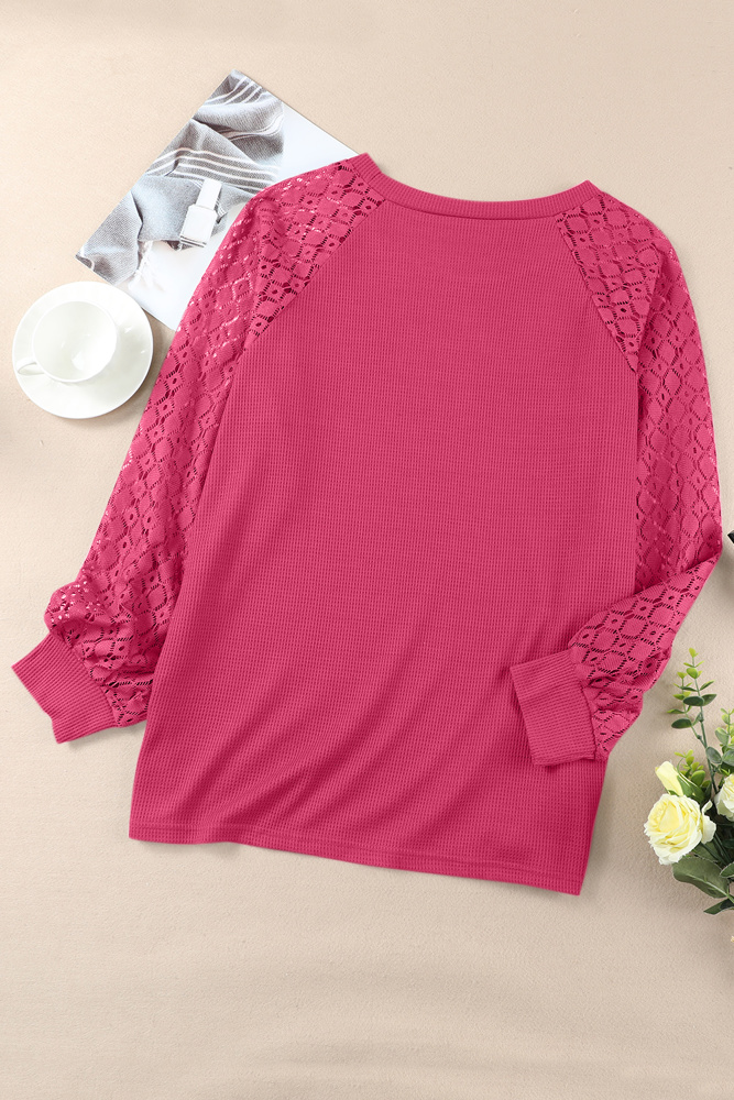 SALE! Plus Size Lace Sleeve Waffle Top