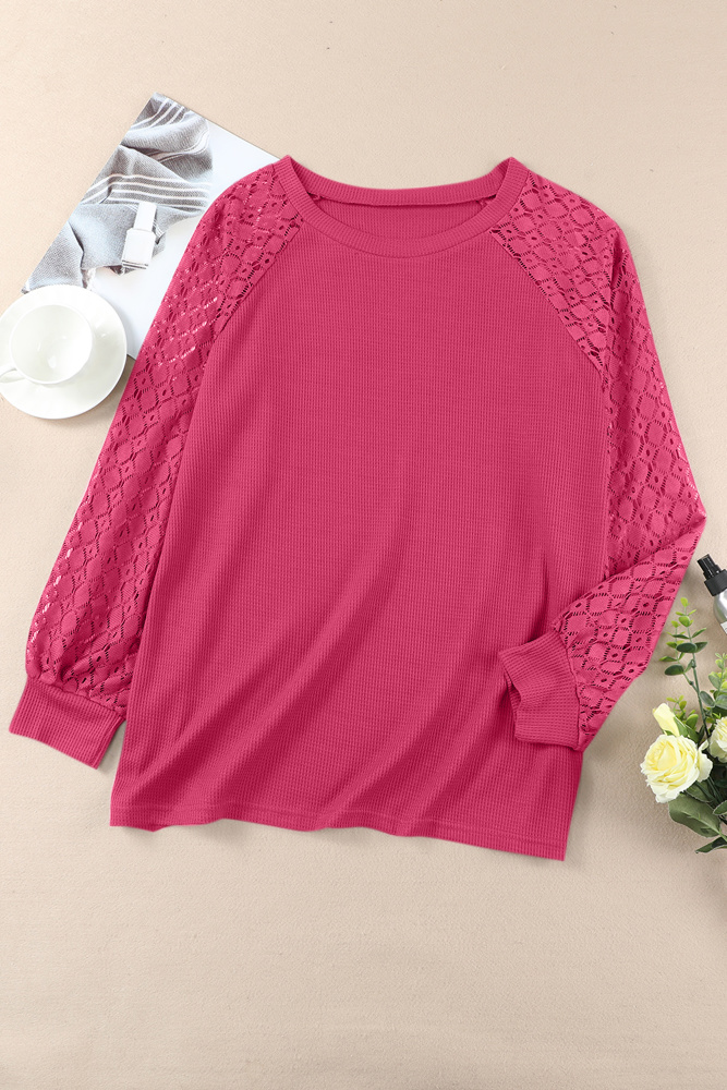 SALE! Plus Size Lace Sleeve Waffle Top