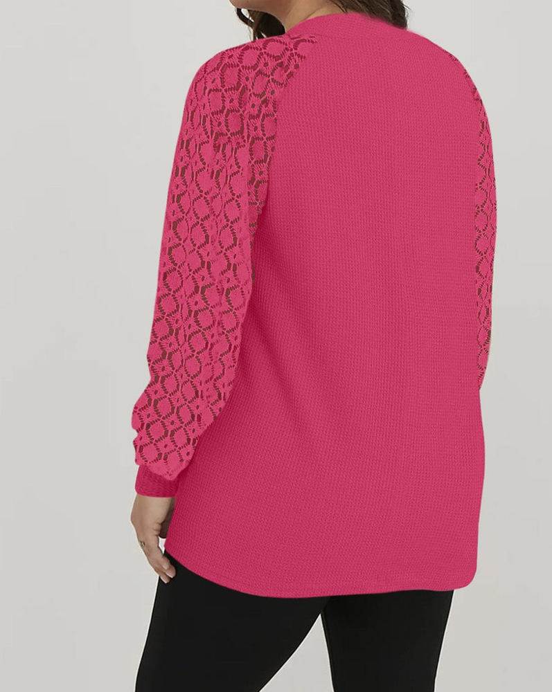 SALE! Plus Size Lace Sleeve Waffle Top