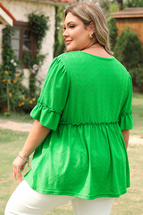 HIDDEN GEMS | Plus Size Eyelet Embroidered Babydoll Blouse