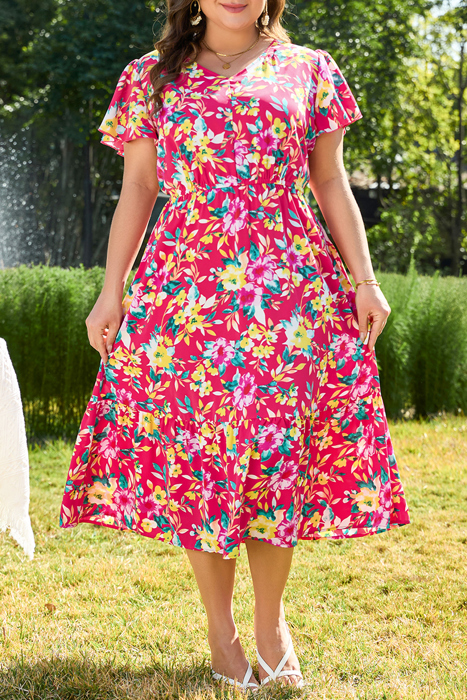 HIDDEN GEMS | Plus Size Colorful Blossoms Floral Midi Dress