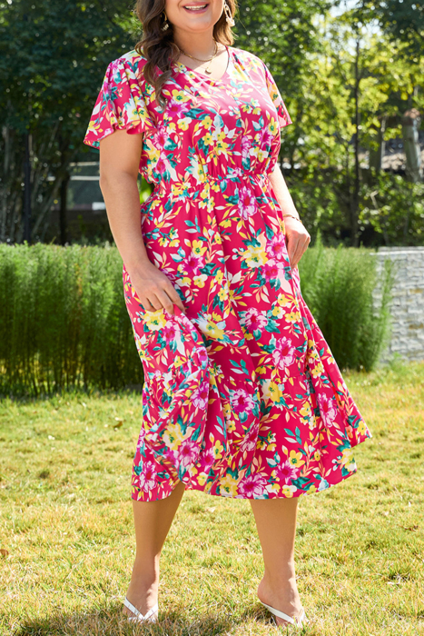 HIDDEN GEMS | Plus Size Colorful Blossoms Floral Midi Dress