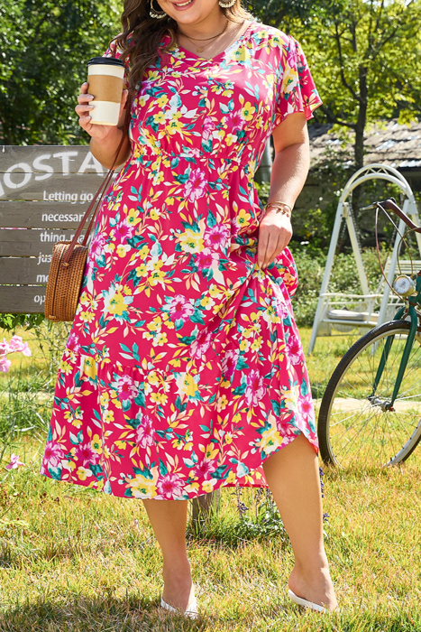 HIDDEN GEMS | Plus Size Colorful Blossoms Floral Midi Dress