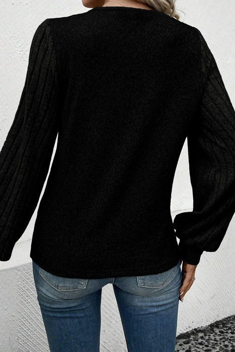 HIDDEN GEMS | Solid Ribbed Button V-Neck Top