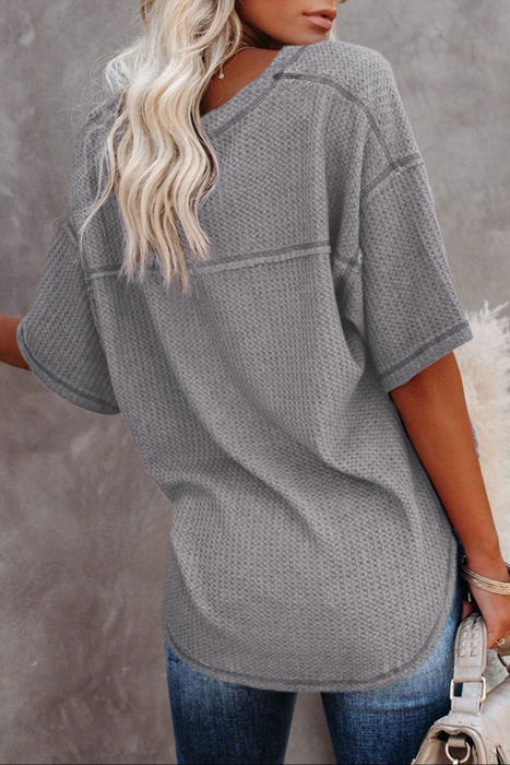 HIDDEN GEMS | Waffle Reverse Seam V-Neck Top