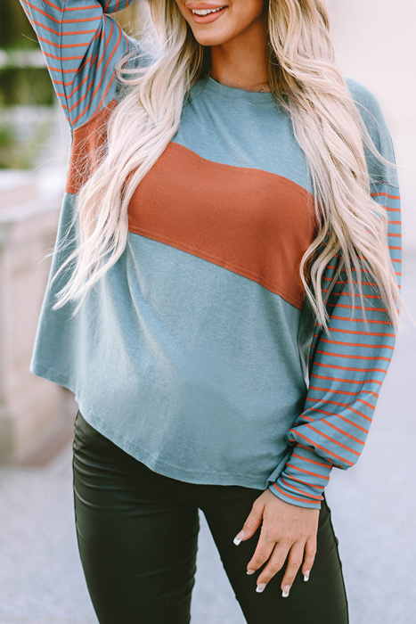 HIDDEN GEMS | Stripe Colorblock Bishop Sleeve Top