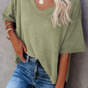  HIDDEN GEMS | Waffle Reverse Seam V-Neck Top