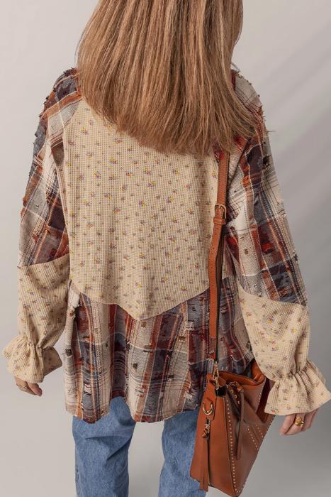 HIDDEN GEMS | Boho Floral Plaid Patchwork Ruffle Shacket