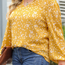  HIDDEN GEMS | Plus Size Floral Ruched V-Neck Blouse