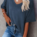 HIDDEN GEMS | Waffle Reverse Seam V-Neck Top
