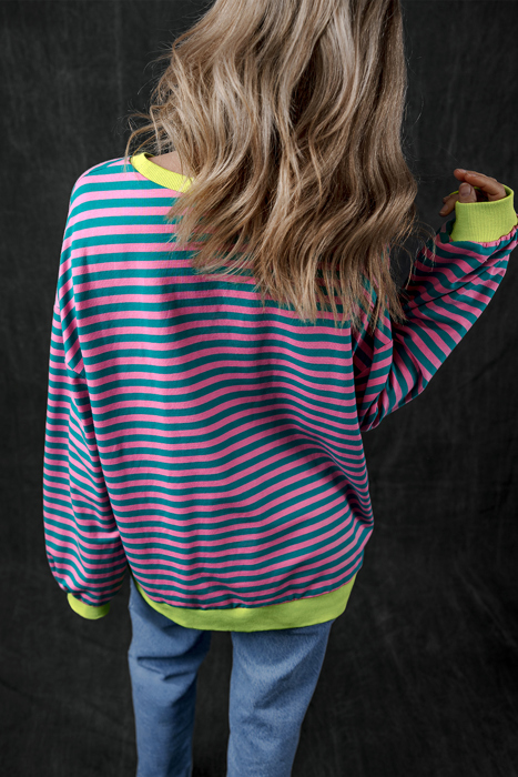 HIDDEN GEMS | Stripe Contrast Trim Sweatshirt