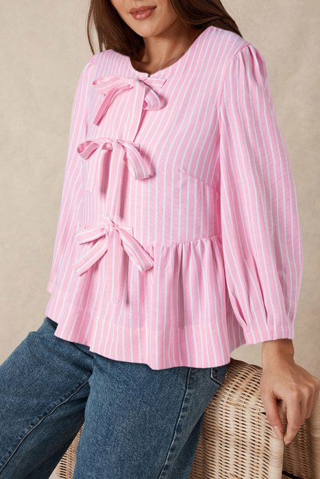 HIDDEN GEMS | Stripe Bow Tie Front Blouse