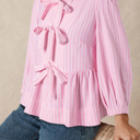Pink Stripe Small HIDDEN GEMS | Stripe Bow Tie Front Blouse