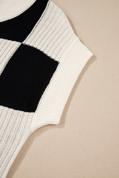 HIDDEN GEMS | Colorblock Checker Short Sleeve Sweater