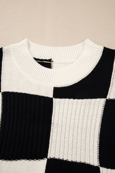 HIDDEN GEMS | Colorblock Checker Short Sleeve Sweater