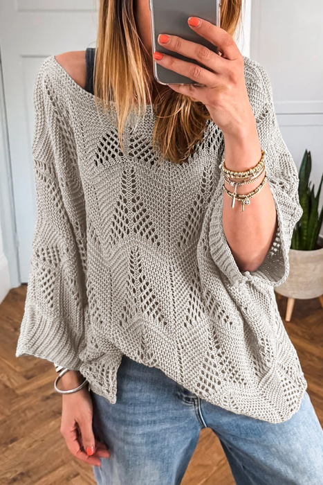 HIDDEN GEMS | Hollowed Knit 3/4 Sleeve Sweater