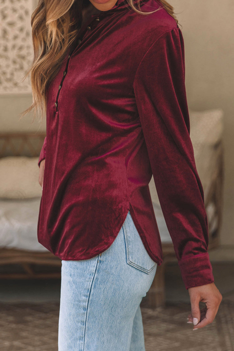 HIDDEN GEMS | Solid Velvet Button Front Top