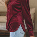  HIDDEN GEMS | Solid Velvet Button Front Top
