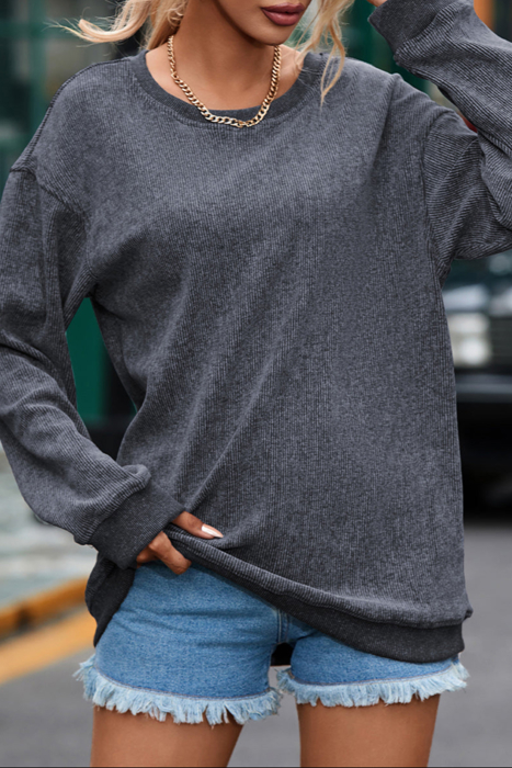  HIDDEN GEMS | Washed Ribbed Pullover Sweatshirt