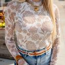 Brown Small Floral Dreams Mesh Top