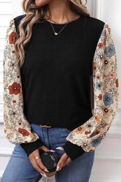 Social Contrast Printed Sleeve Top