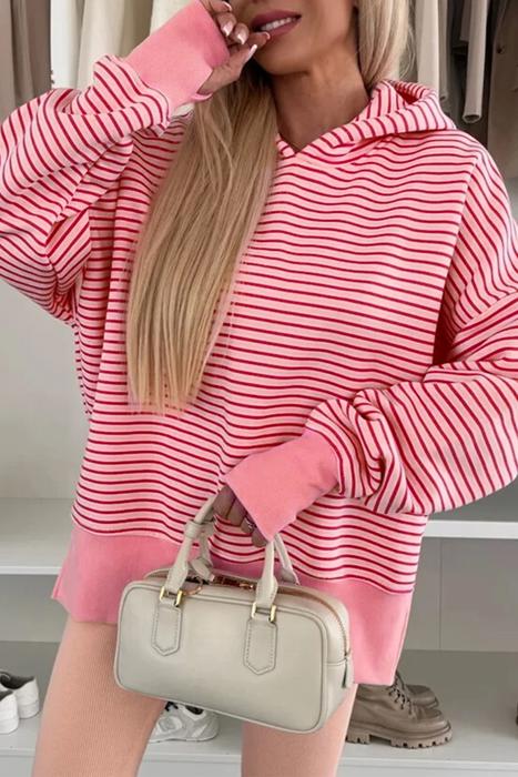 HIDDEN GEMS | Stripe Thumbhole Sleeve Side Slit Hoodie