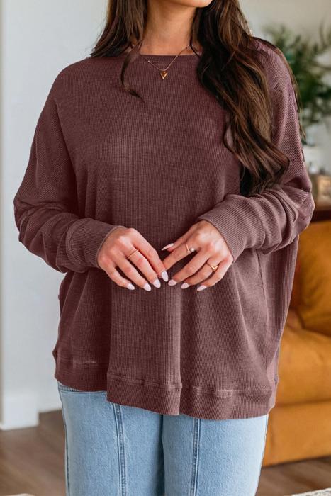 HIDDEN GEMS | Waffle Knit Patchwork Long Sleeve Top