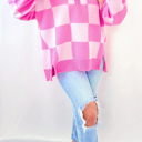  HIDDEN GEMS | Checker Half Button Collared Sweater