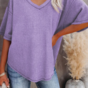  HIDDEN GEMS | Waffle Reverse Seam V-Neck Top