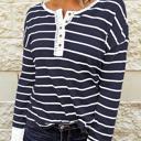  HIDDEN GEMS | Stripe Waffle Knit Buttoned Henley Top