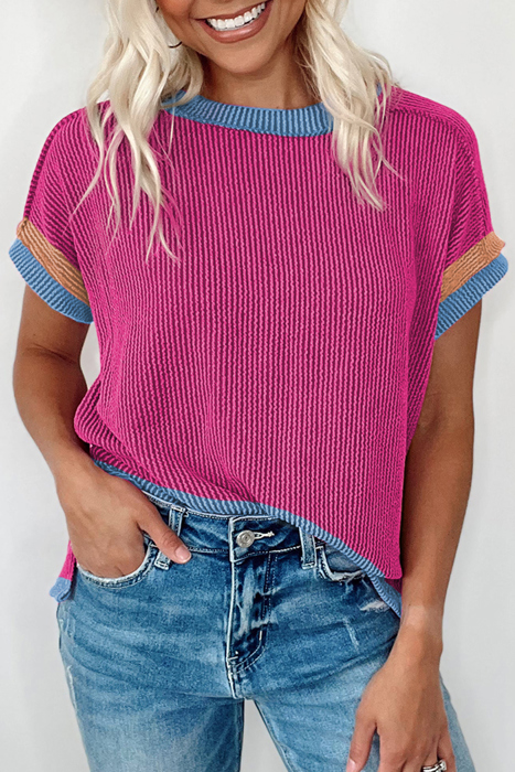 HIDDEN GEMS | Contrast Trim Corded Knit T-Shirt