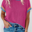  HIDDEN GEMS | Contrast Trim Corded Knit T-Shirt