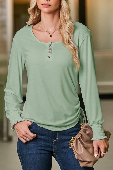 HIDDEN GEMS | Solid Drawstring Side Henley Top