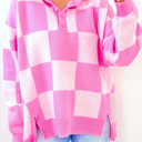  HIDDEN GEMS | Checker Half Button Collared Sweater