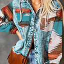  HIDDEN GEMS | Aztec Denim Patchwork Hooded Jacket