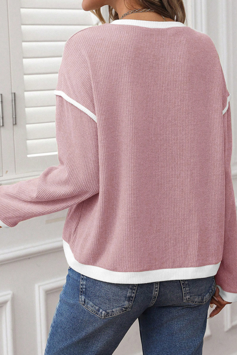 HIDDEN GEMS | Contrast Trim Drop Shoulder Top