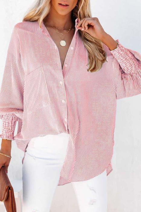 Casually Cute Stripe Smocked Shirt