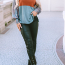 HIDDEN GEMS | Stripe Colorblock Bishop Sleeve Top