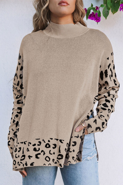 HIDDEN GEMS | Leopard Colorblock Mock Neck Sweater