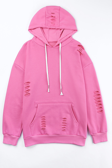 HIDDEN GEMS | Solid Ripped Hooded Sweatshirt