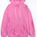  HIDDEN GEMS | Solid Ripped Hooded Sweatshirt