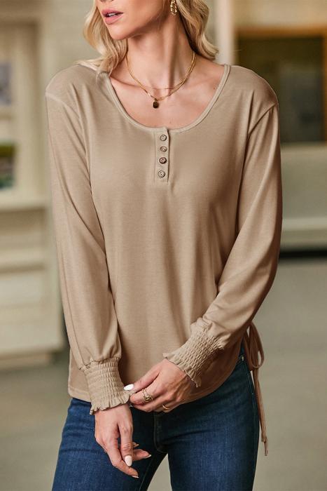 HIDDEN GEMS | Solid Drawstring Side Henley Top