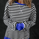  HIDDEN GEMS | Stripe Contrast Trim Sweatshirt