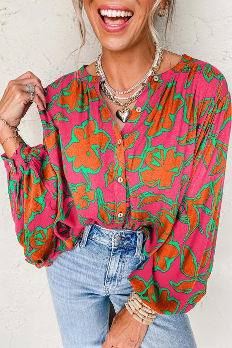HIDDEN GEMS | Floral Batwing Sleeve Buttoned Shirt