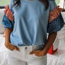  Stars & Stripe Ruffle Puff Sleeve Top