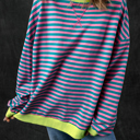  HIDDEN GEMS | Stripe Contrast Trim Sweatshirt