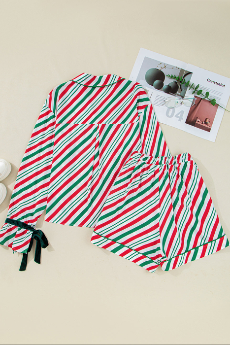HIDDEN GEMS | Christmas Stripe Velvet Bow Pajama Set
