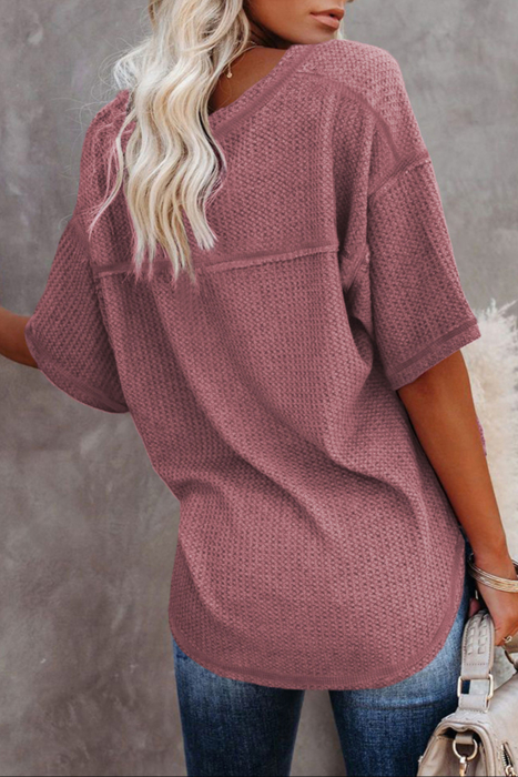 HIDDEN GEMS | Waffle Reverse Seam V-Neck Top