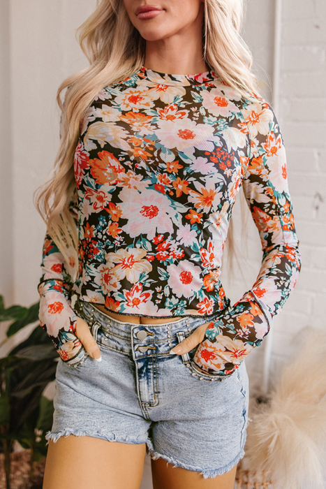 HIDDEN GEMS | Floral Mesh Long Sleeve Top